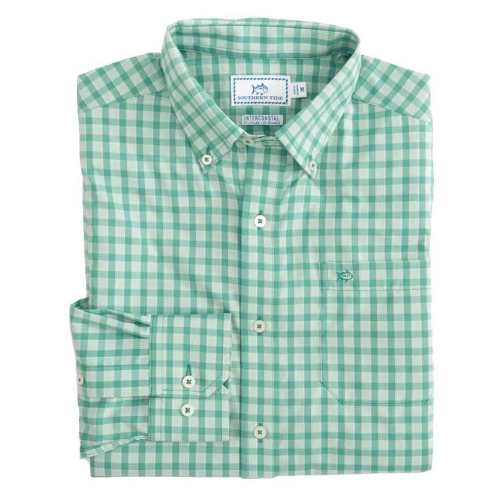 NWT Southern Tide Men's Plaid Intercoastal Performance Sport Shirt Agate Green S